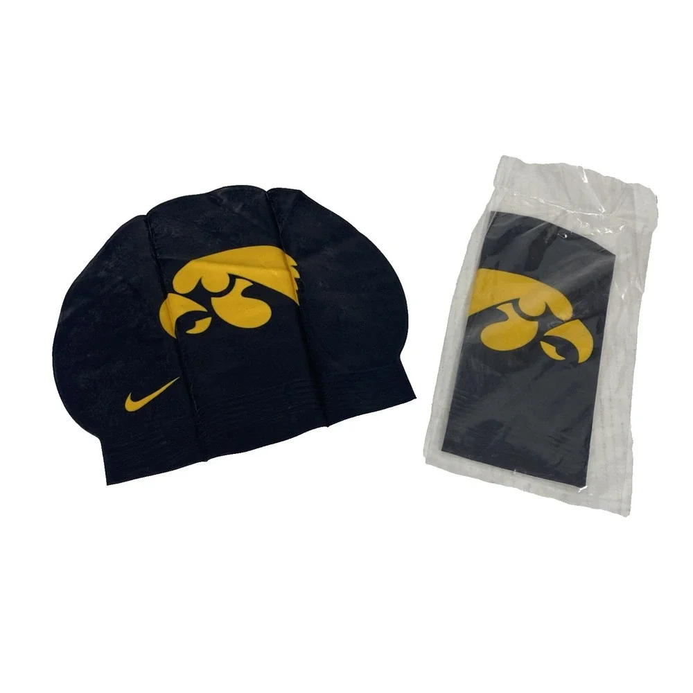 QTY (2) Iowa Hawkeyes‎ NIKE swim cap LATEX Black & Yellow BRAND NEW light